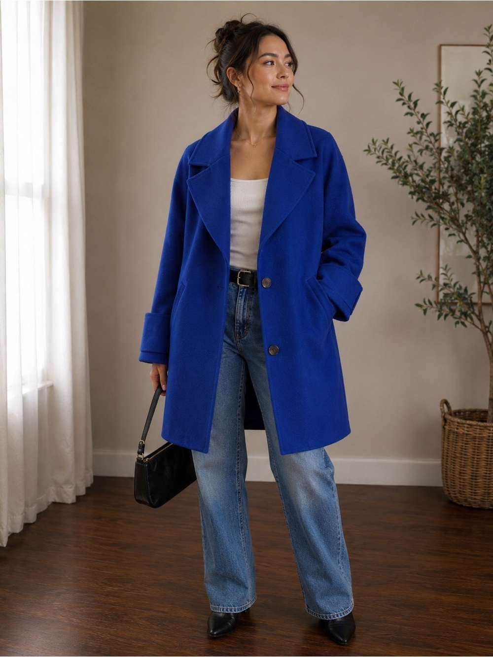 French Connection Women’s Oversized Wool Coat, Size XS (US 2 / UK 6) Cobalt Blue